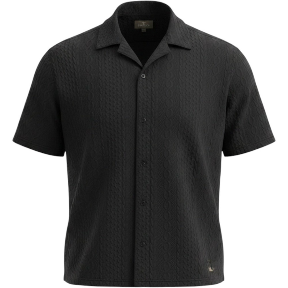 Saints Studio Mens Black Textured Cable Knit Short Sleeve Button Down Shirt 3X